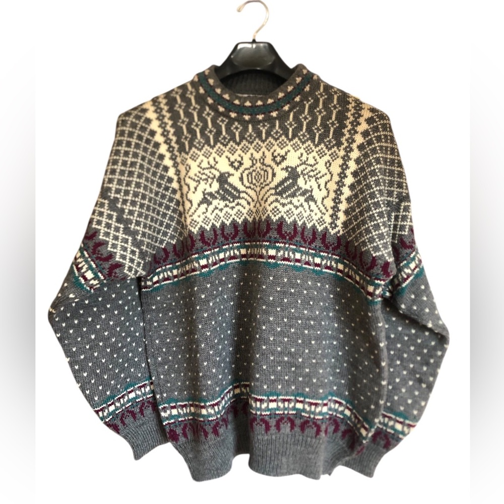 Dale of Norway Gray Fair Isle Snowflakes Deer Wool Knit Ski
Sweater Men’s Sz XL